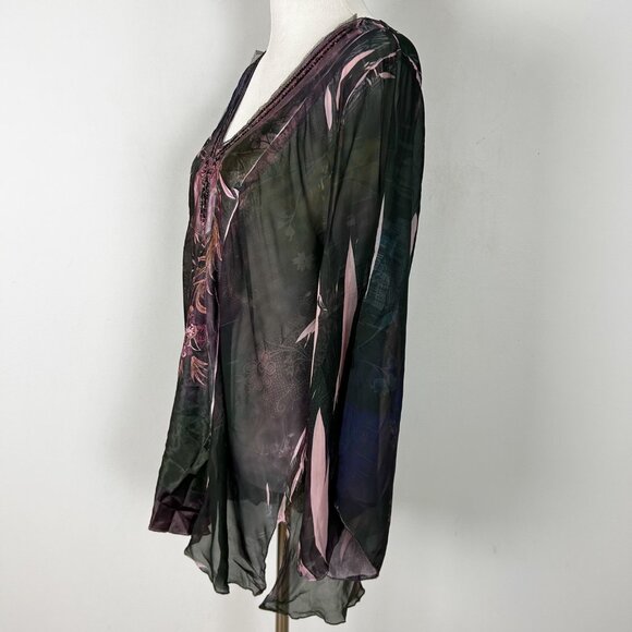 Women's Y2K Fairy Grunge Floral Beaded Top Whimsical Flowy Relaxed Size 2X - Picture 3 of 8